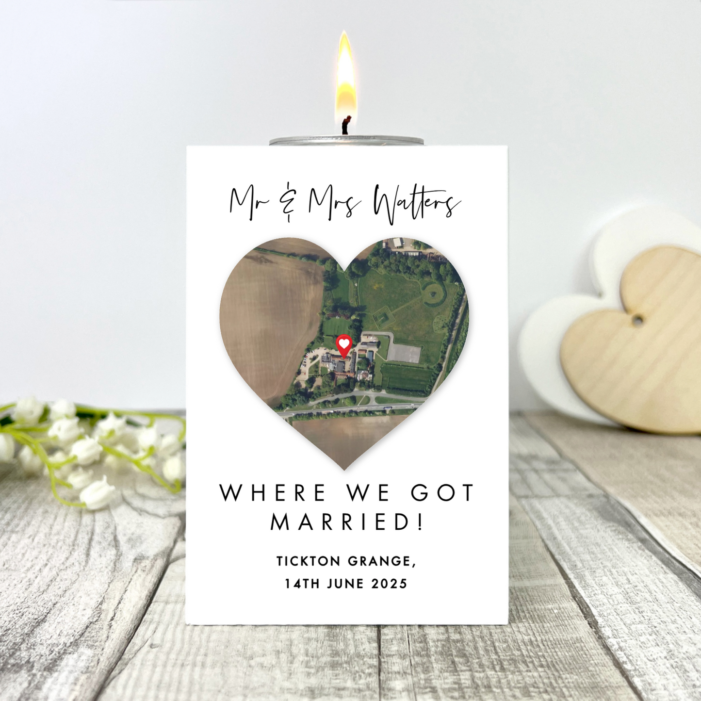 Personalised Map Location Heart Tea Light Holder