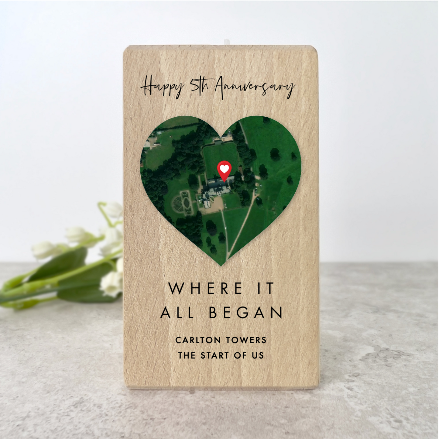 Personalised Heart Map Location Wooden Tea Light Holder - 2 Sizes