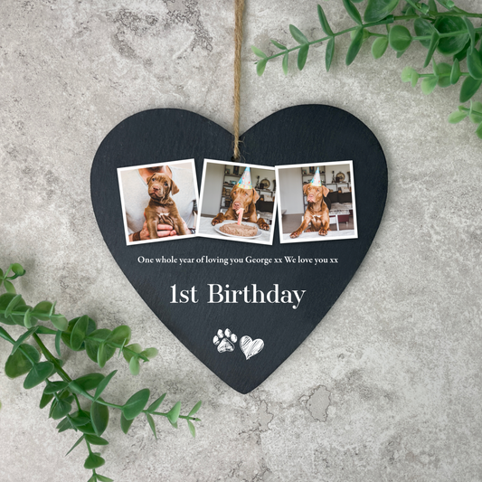 Personalised Pet Photo Slate Hanging Heart Decoration 15 x 16cm