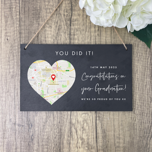 Personalised Heart Map Location Slate Hanging Plaque 25 x 15cm