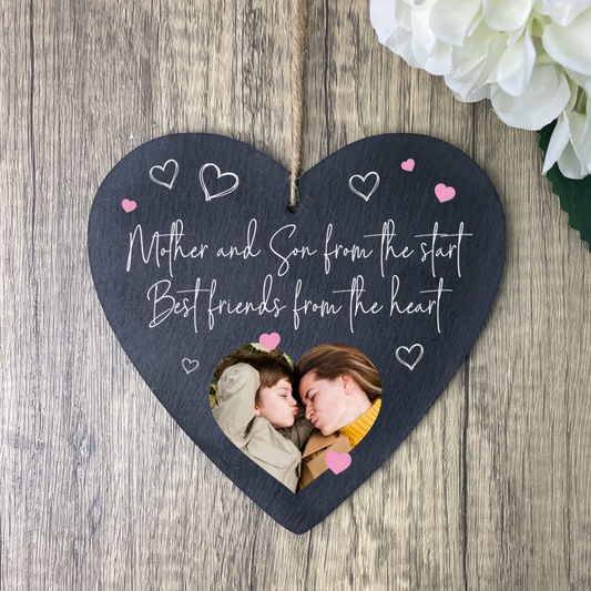 Personalised Mother & Daughter/Son Best Friends Photo Slate Hanging Heart