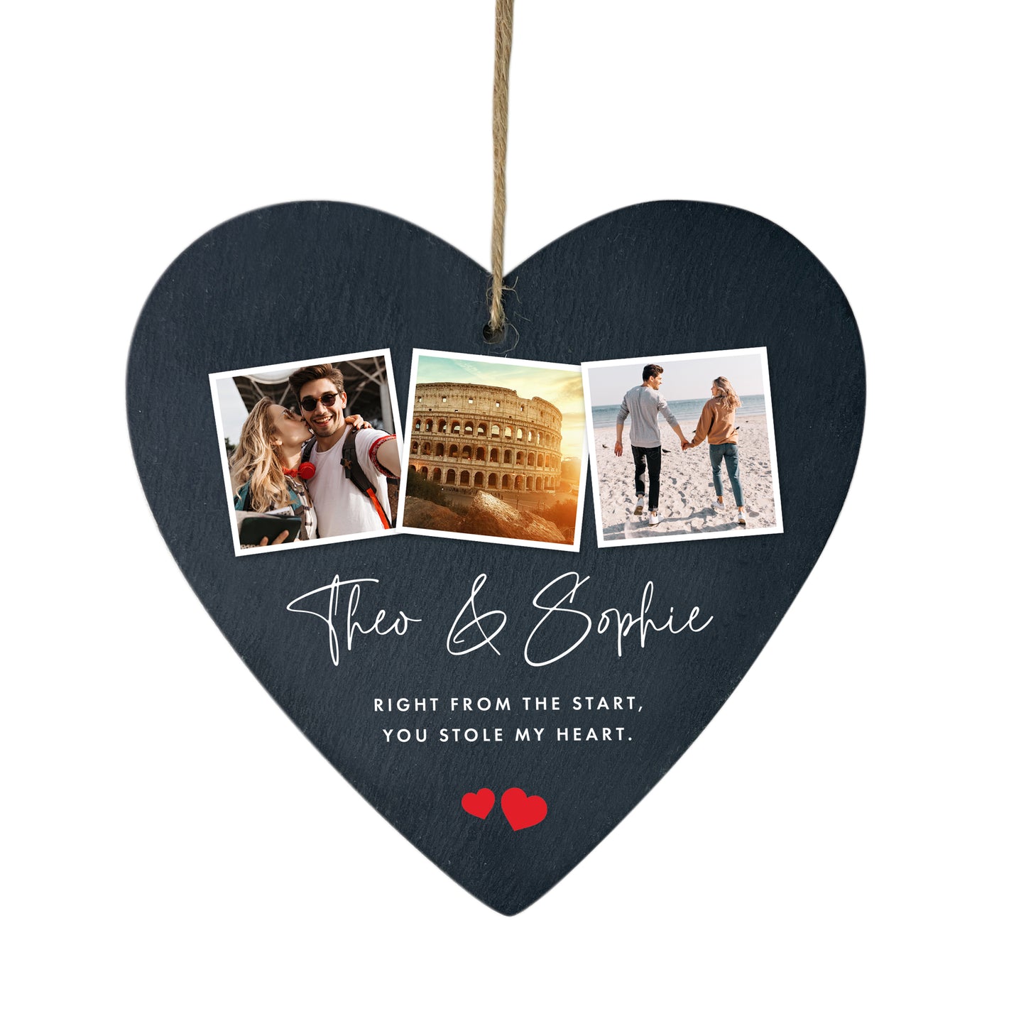 Personalised Couples Photo Slate Heart Hanging Decoration 15 x 16cm