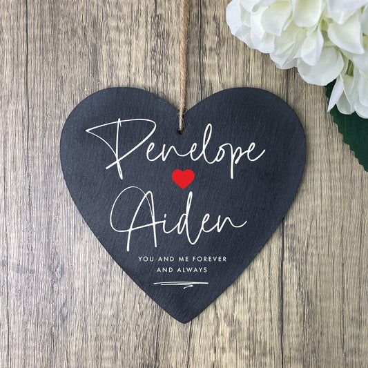 Personalised Couples Names Slate Heart Hanging Decoration 15 x 16cm