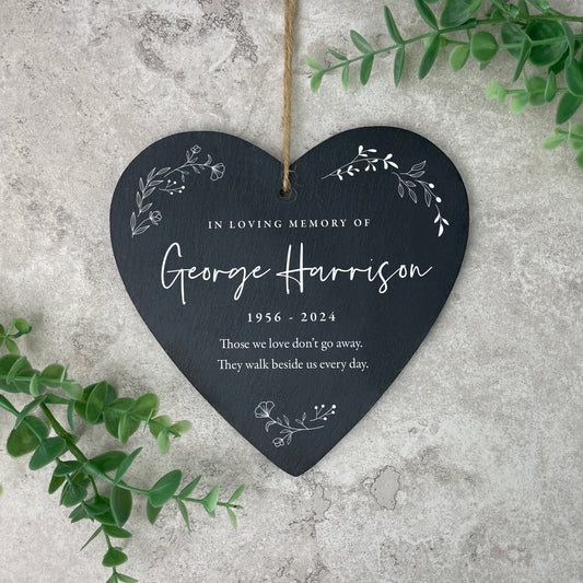 Personalised Wreath Memorial Slate Hanging Heart Decoration 15 x 16cm