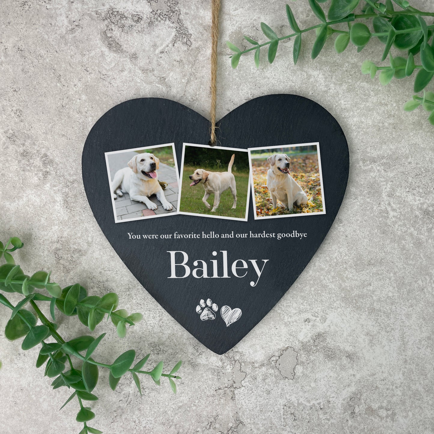 Personalised Pet Photo Slate Hanging Heart Decoration 15 x 16cm