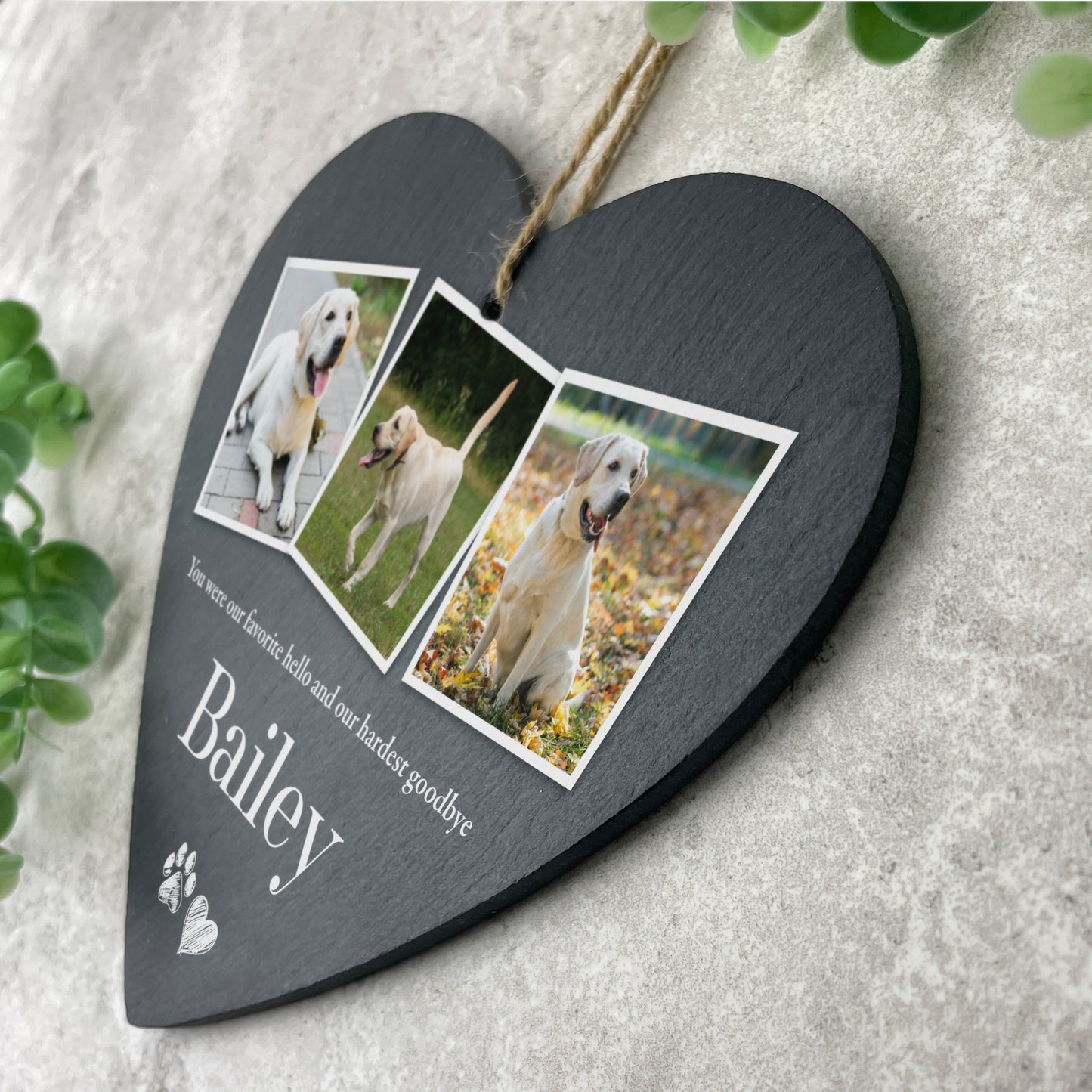 Personalised Pet Photo Slate Hanging Heart Decoration 15 x 16cm