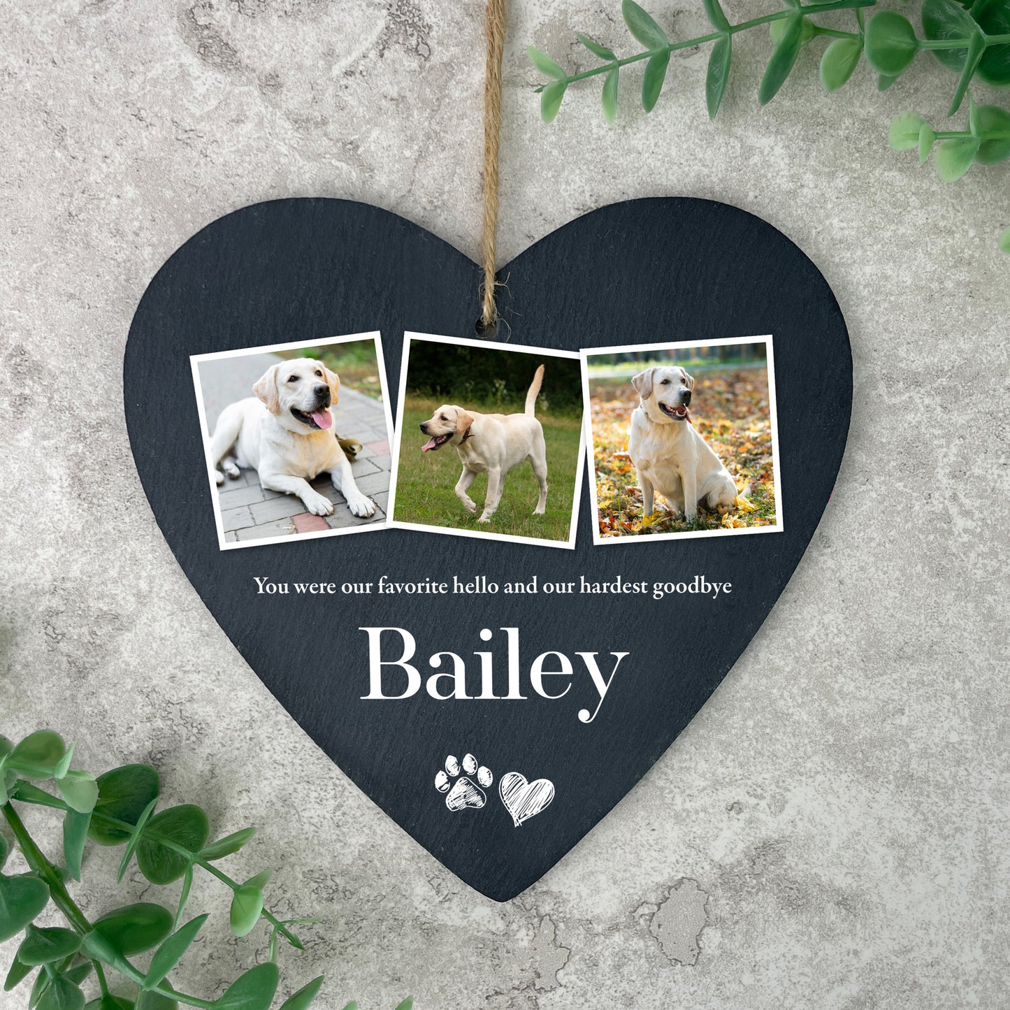 Personalised Pet Photo Slate Hanging Heart Decoration 15 x 16cm