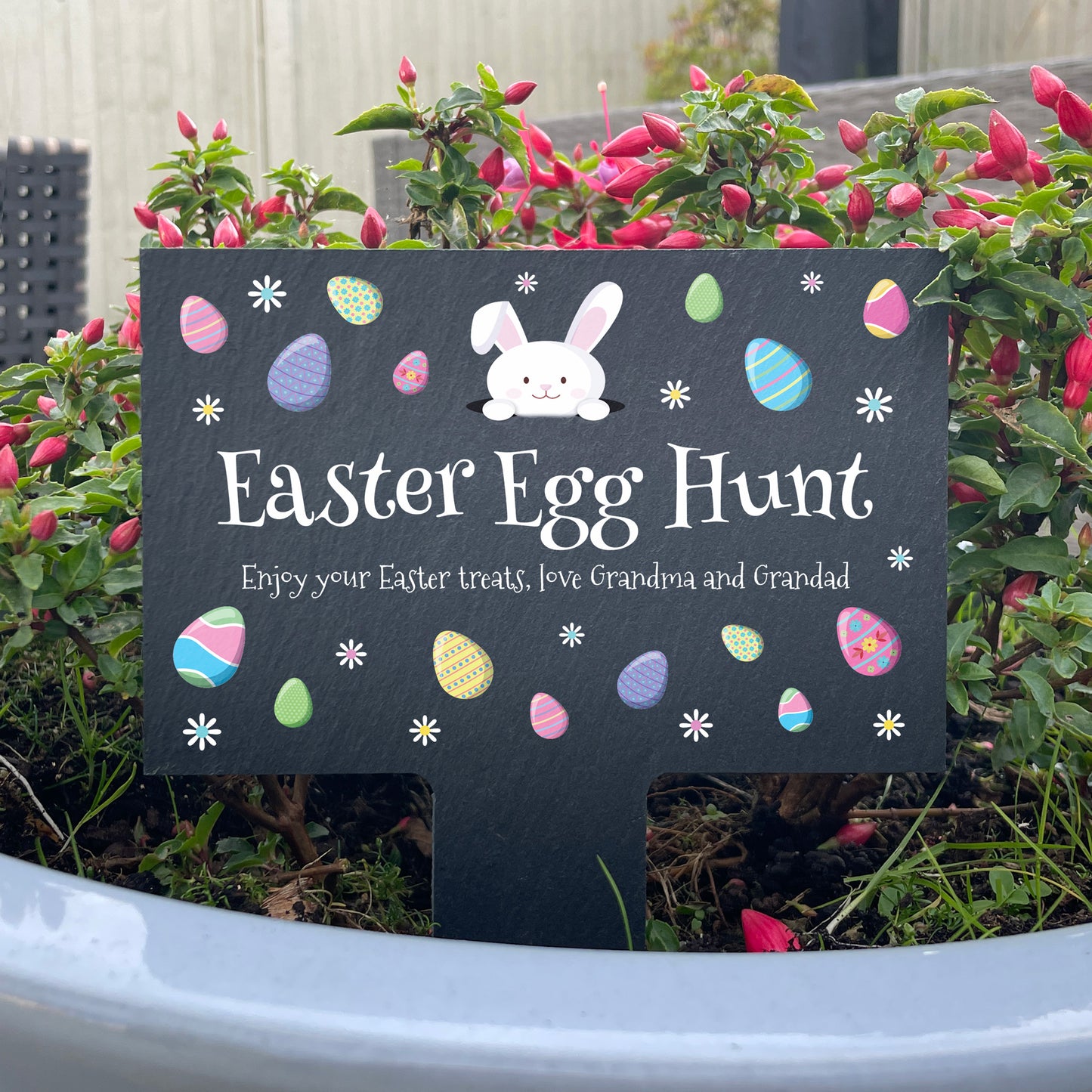 Personalised Pastel Easter Eggs Slate Garden Marker