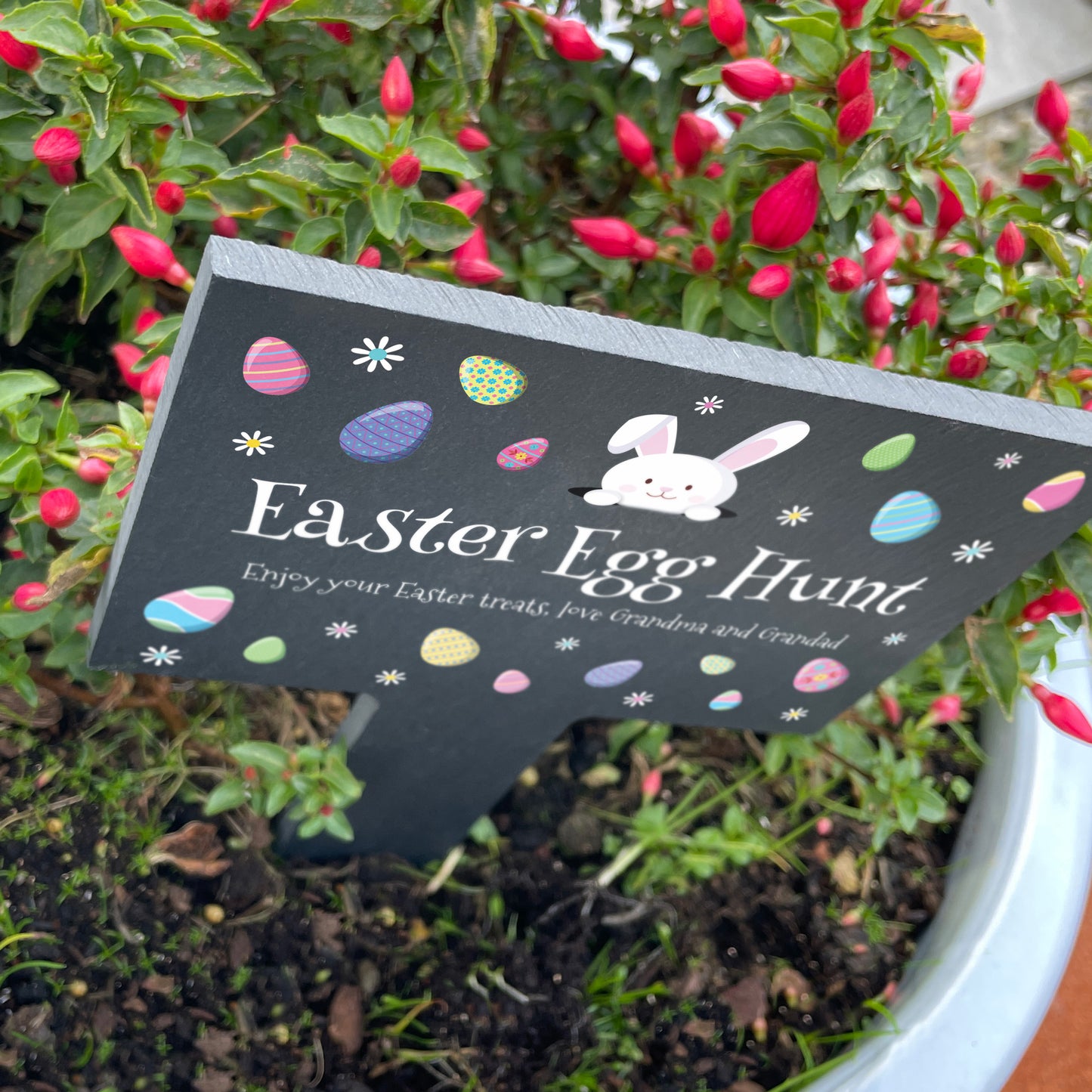 Personalised Pastel Easter Eggs Slate Garden Marker