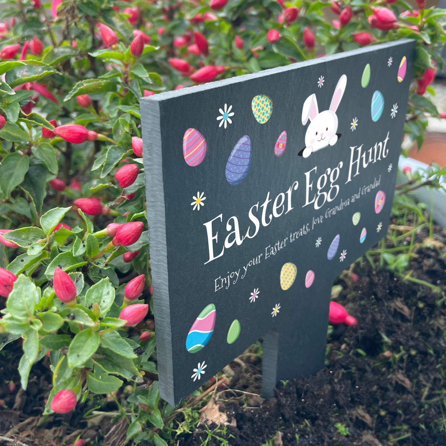 Personalised Pastel Easter Eggs Slate Garden Marker