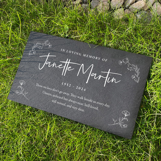 Personalised Wreath Memorial Slate Grave Marker 25 x 15cm