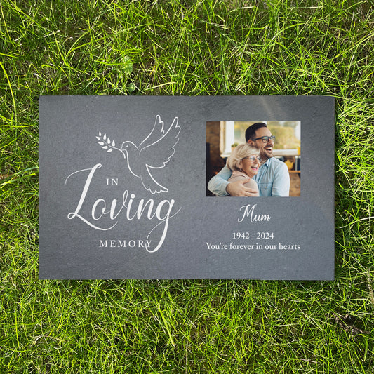 Personalised In Loving Memory Dove Photo Slate Grave Marker 25 x 15cm