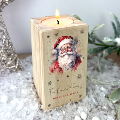 Personalised Any Message Traditional Santa Wooden Tea Light Holder - 2 Sizes