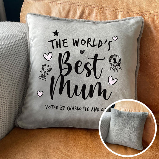 Personalised The World's Best Mum Faux Fur Cuddle Cushion