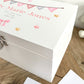 Personalised Pink Garland New Baby White Wooden Keepsake Memory Box - 3 Sizes (22cm | 27cm | 30cm)