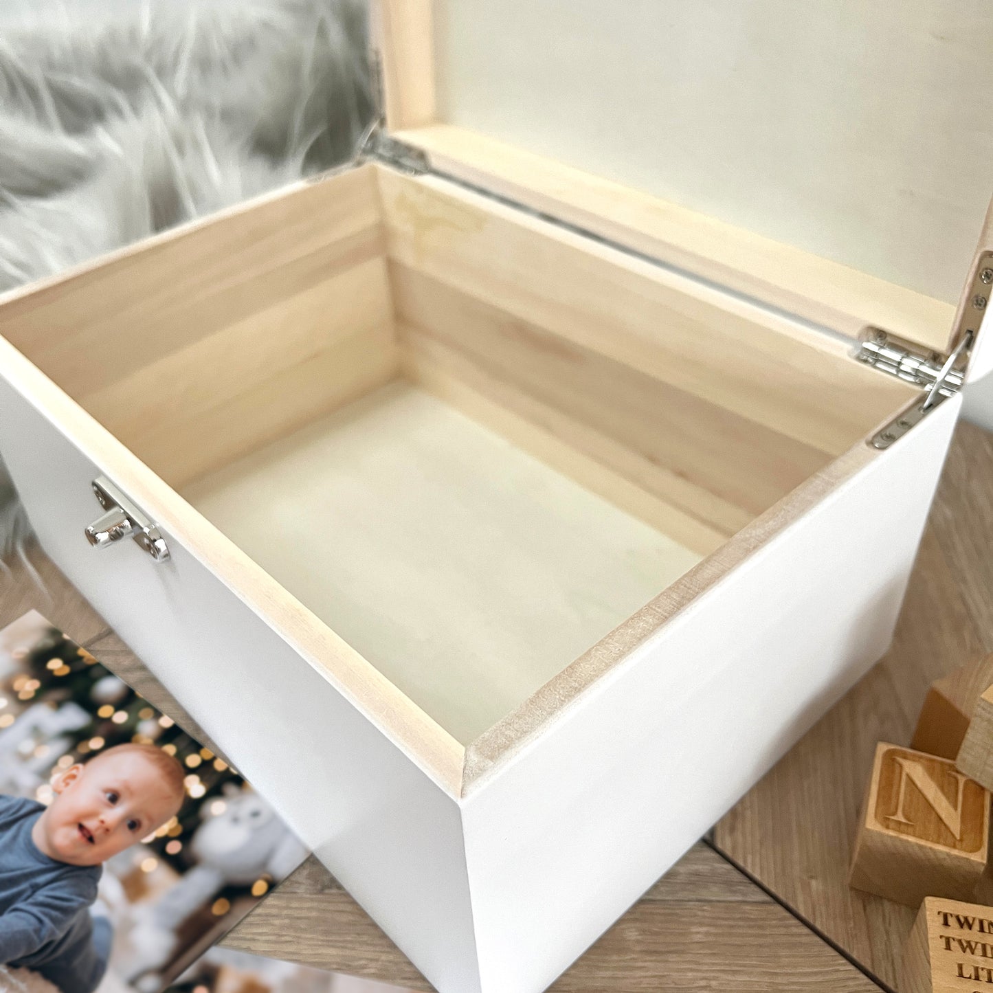 Personalised Twinkle Twinkle New Baby White Wooden Memory Box - 3 Sizes (22cm | 27cm | 30cm)