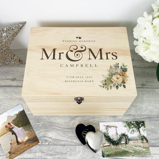 Personalised Pine Wooden Boho Wedding Keepsake Memory Box - 5 Sizes (16cm | 20cm | 26cm | 30cm | 36cm)