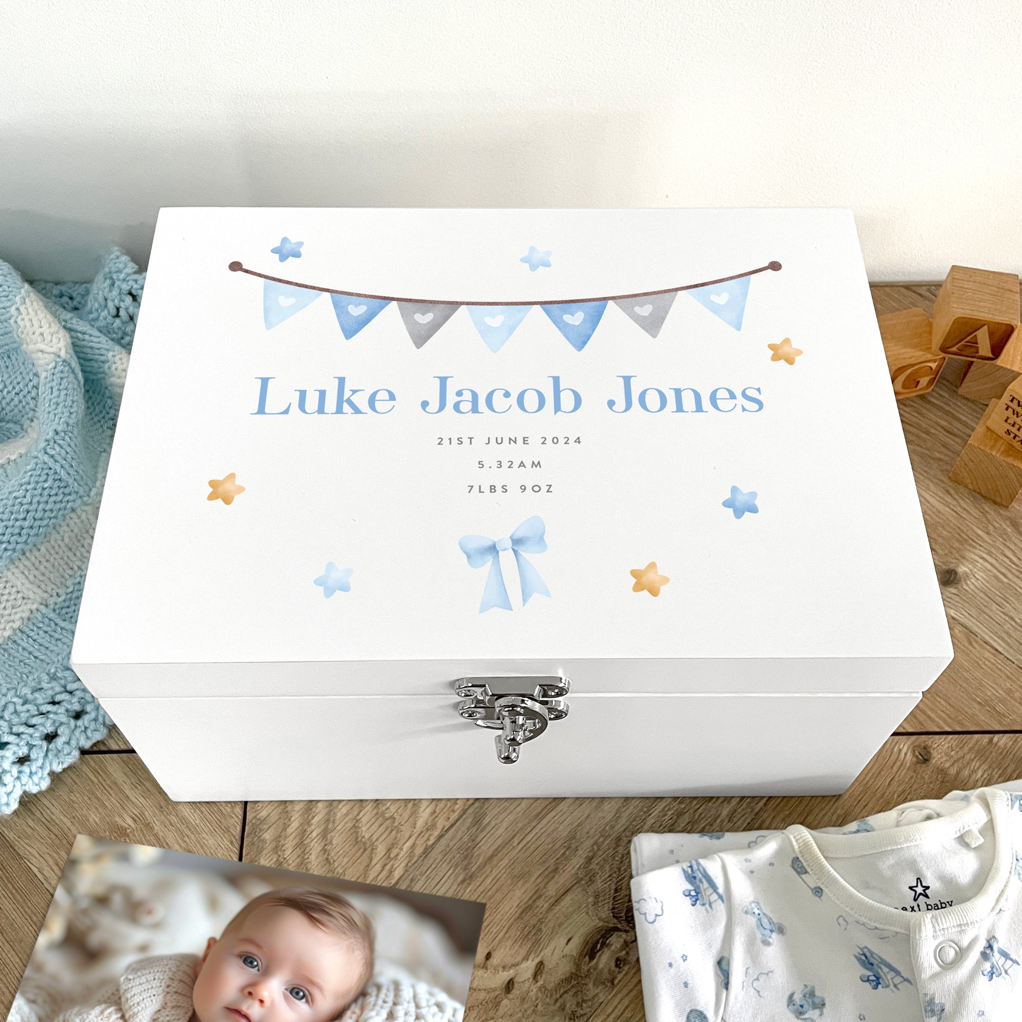 Baptism Gift Boy | New Baby Keepsake Chest | Gift for Godson | Baby Memory Box | Baby Keepsake Box | online Christening Gift