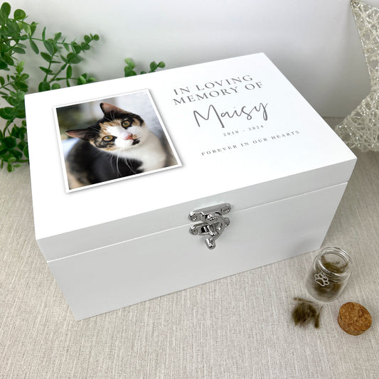 Personalised In Loving Memory Of Pet Photo White Wooden Memorial Keepsake Box - 3 Sizes (22cm | 27cm | 30cm)