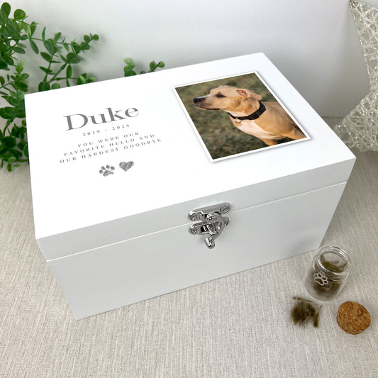 Personalised Sketch Pet Photo White Wooden Memorial Keepsake Box - 3 Sizes (22cm | 27cm | 30cm)