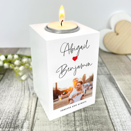 Personalised Couples Names Heart White Tea Light Holder