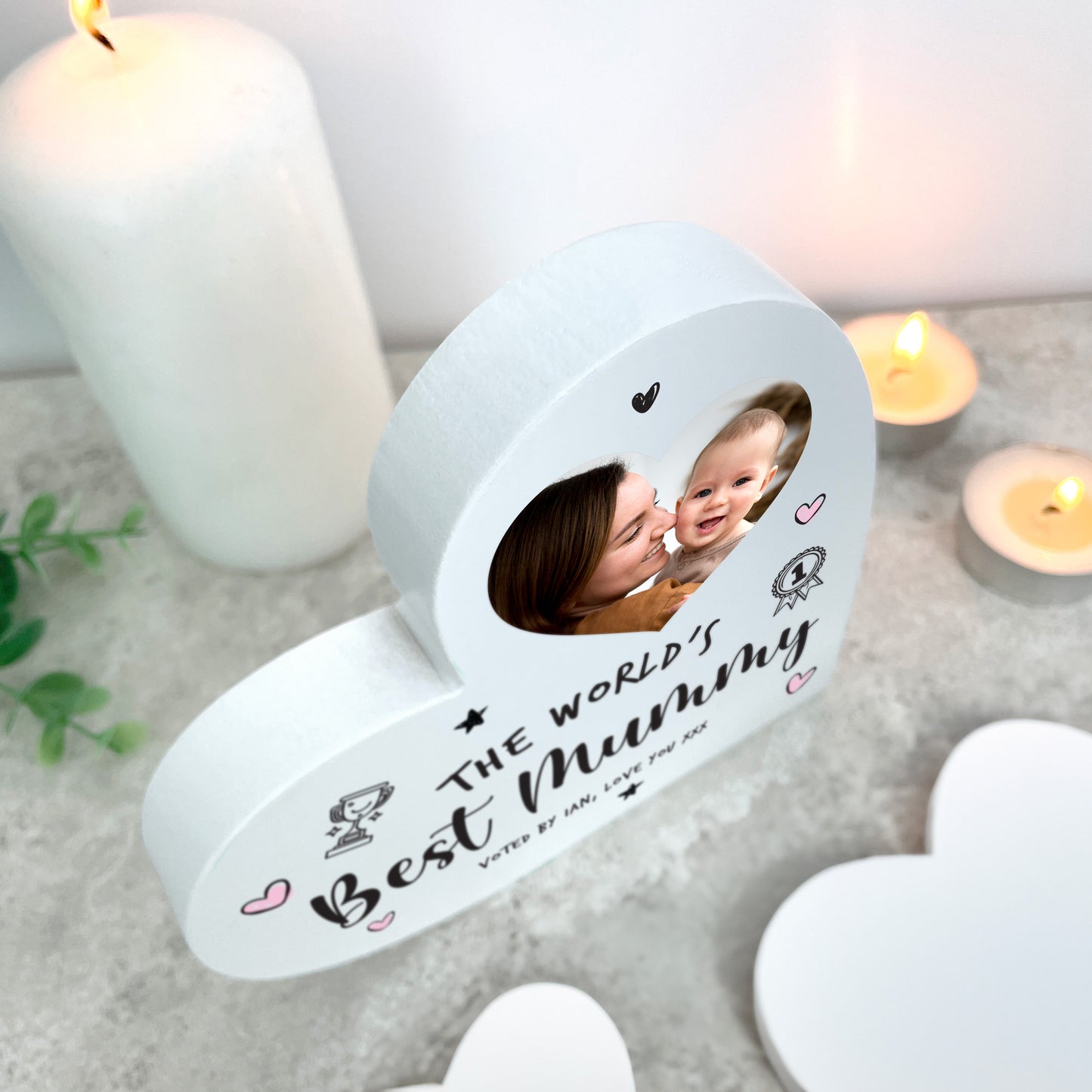 Personalised The World's Best Mum White Freestanding Heart