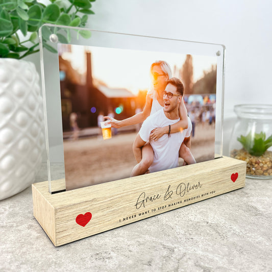 Personalised Couples Names Wooden Base 6x4" Photo Frame