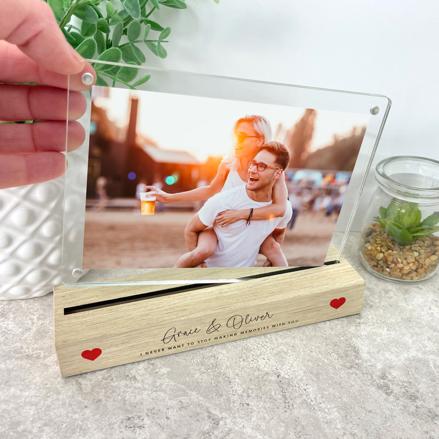 Personalised Couples Names Wooden Base 6x4" Photo Frame