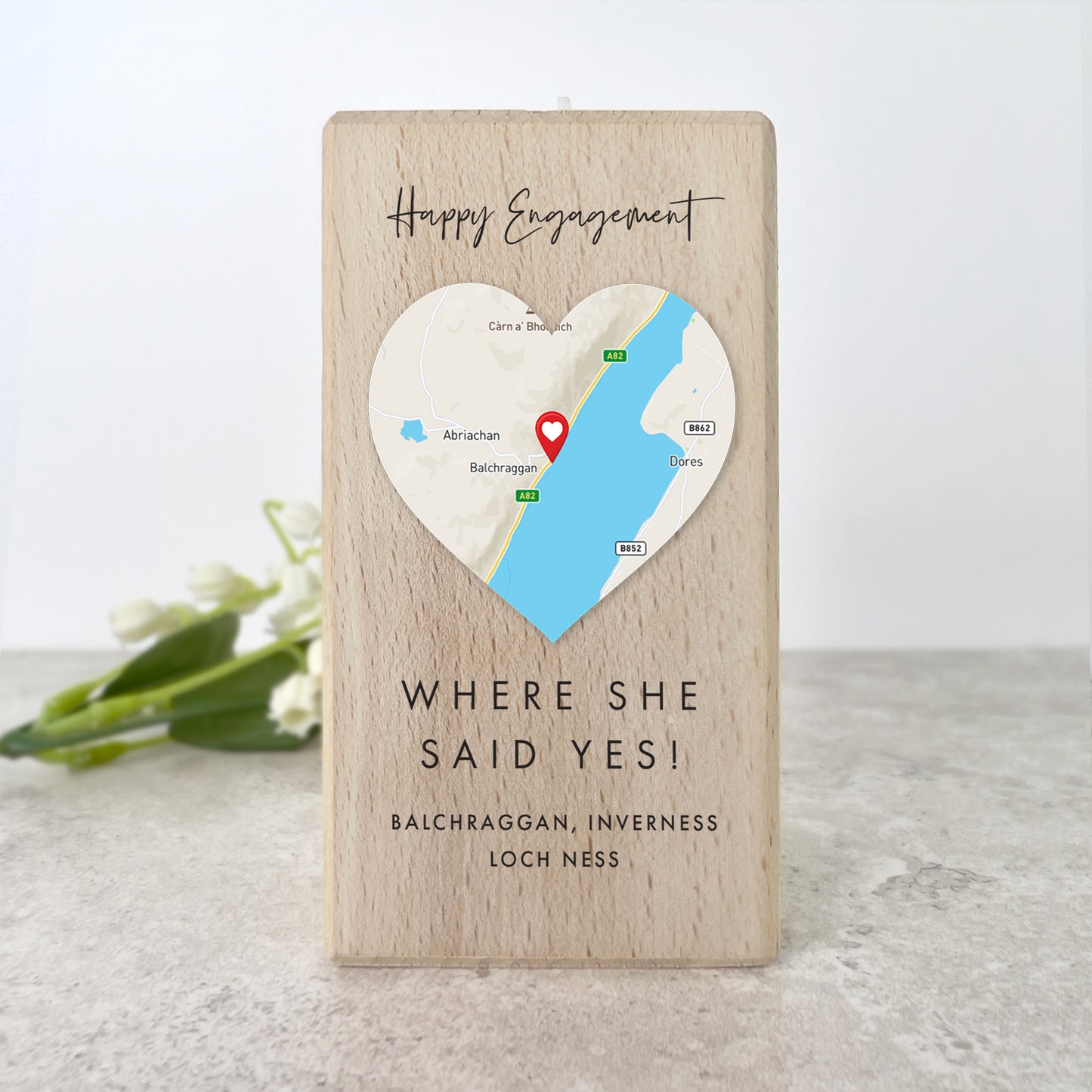 Personalised Heart Map Location Wooden Tea Light Holder - 2 Sizes