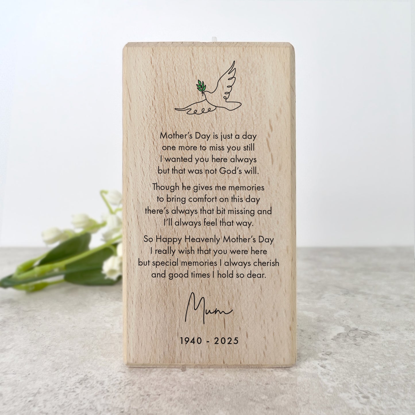 Personalised Happy Heavenly Mother's Day Wooden Tea Light Holder - 2 Sizes