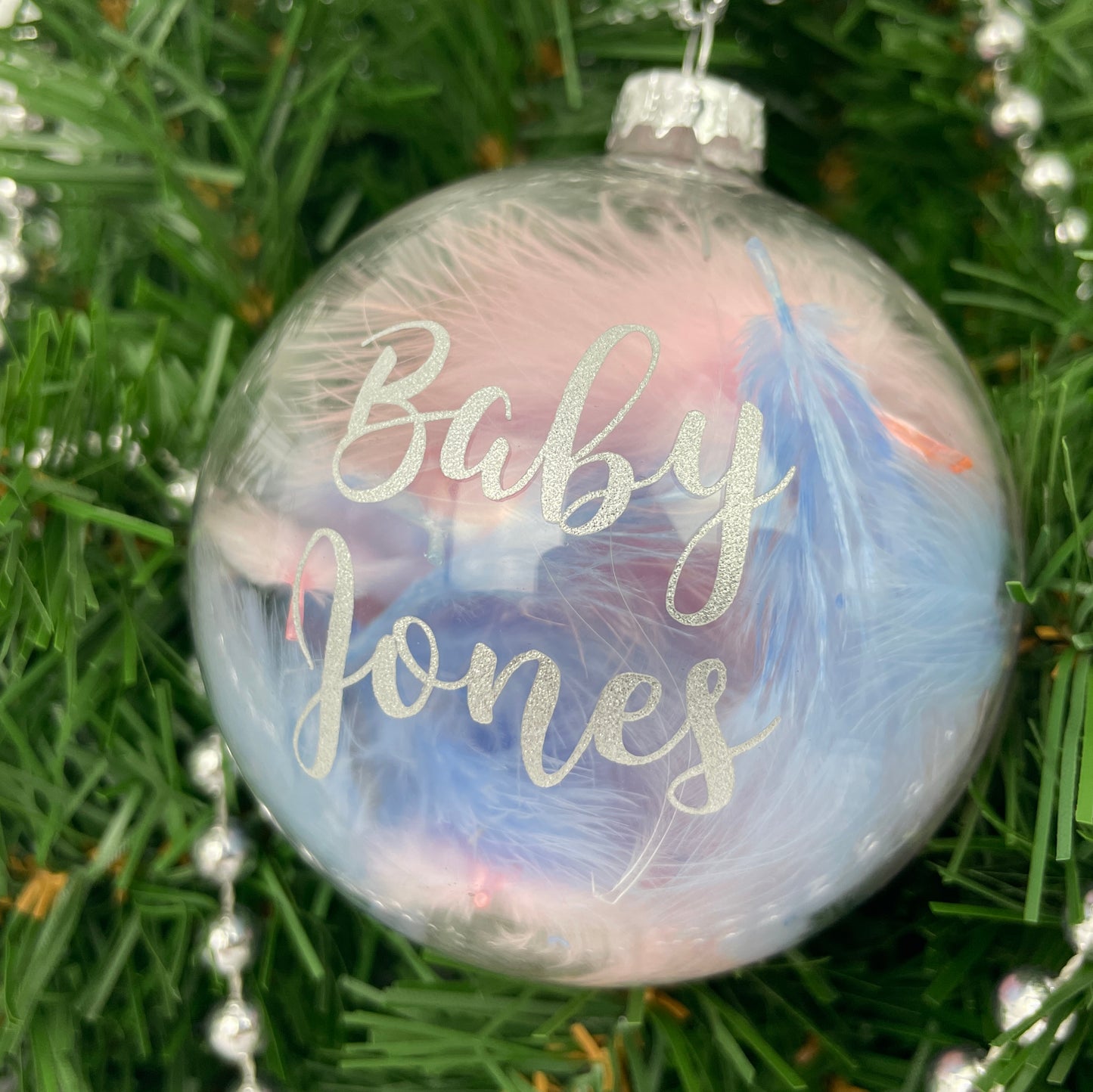 Personalised Miscarriage/Angel Baby Feather Filled Glass Memorial Bauble