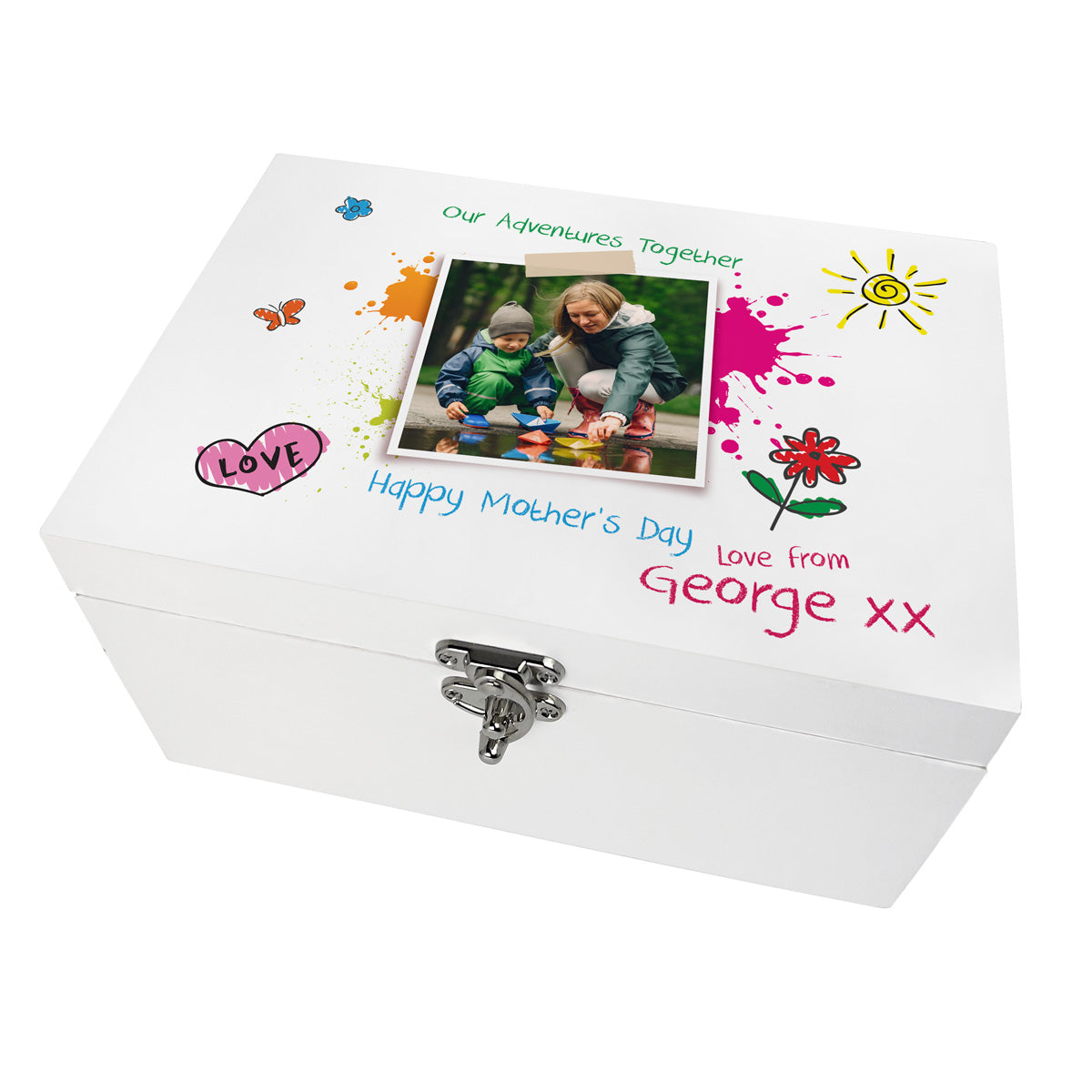 Personalised 'Our Adventures Together' White Wooden Keepsake Memory Box From The Kids/Grandkids - 3 Sizes (22cm | 27cm | 30cm)