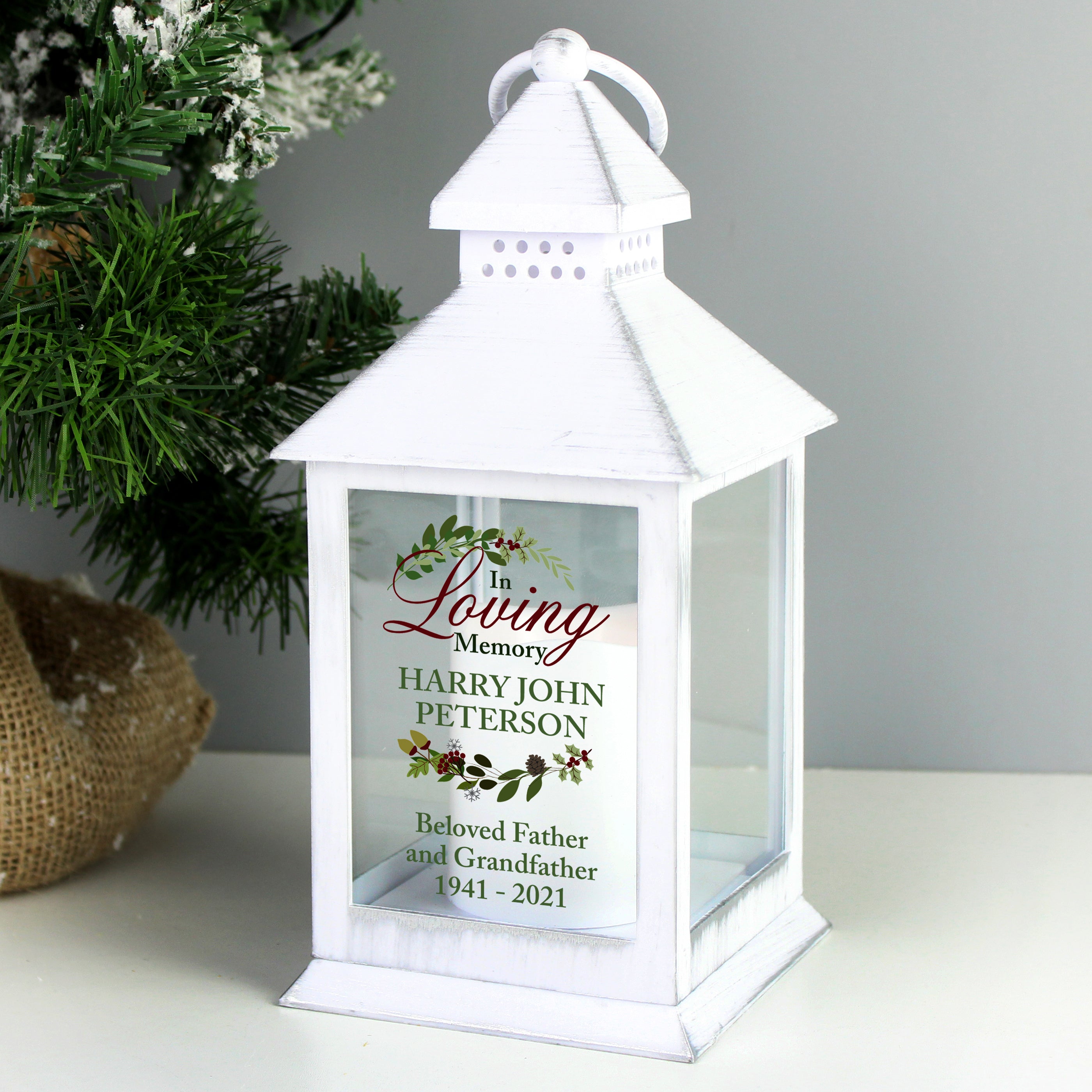 Personalised In Loving Memory White Lantern – The Lovely Keepsake Company