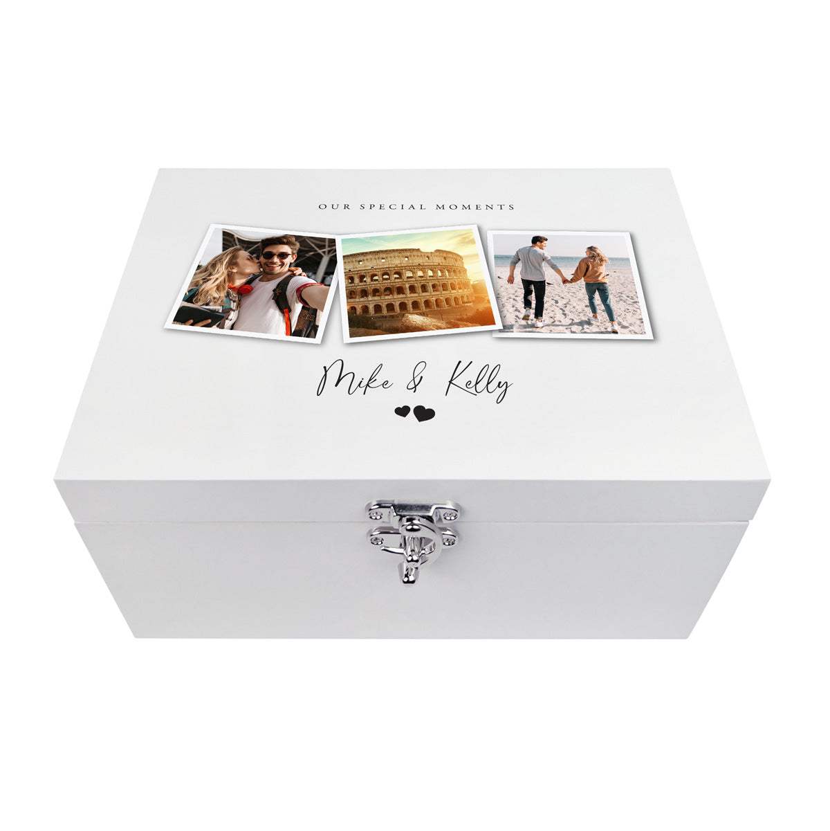 Personalised Couples Photo White Wooden Keepsake Memory Box - 3 Sizes (22cm | 27cm | 30cm)